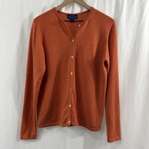 Charter Club 2-Ply Cashmere Orange Button Cardigan Womens Size M Fall Cozy